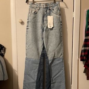 BNWT Zara High Waisted Wide Leg Patchwork Jeans